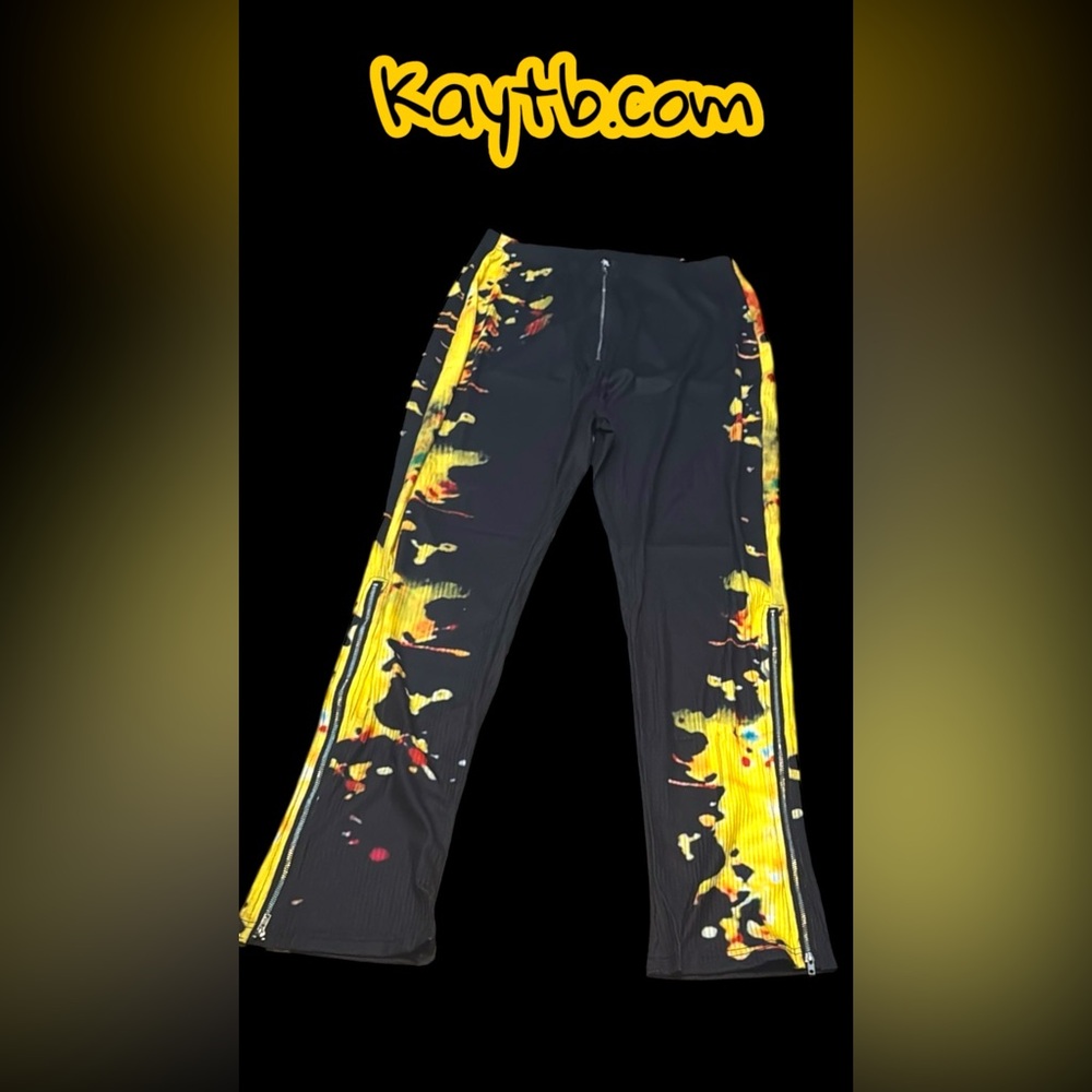 Black and Yellow Abstract Print Pants